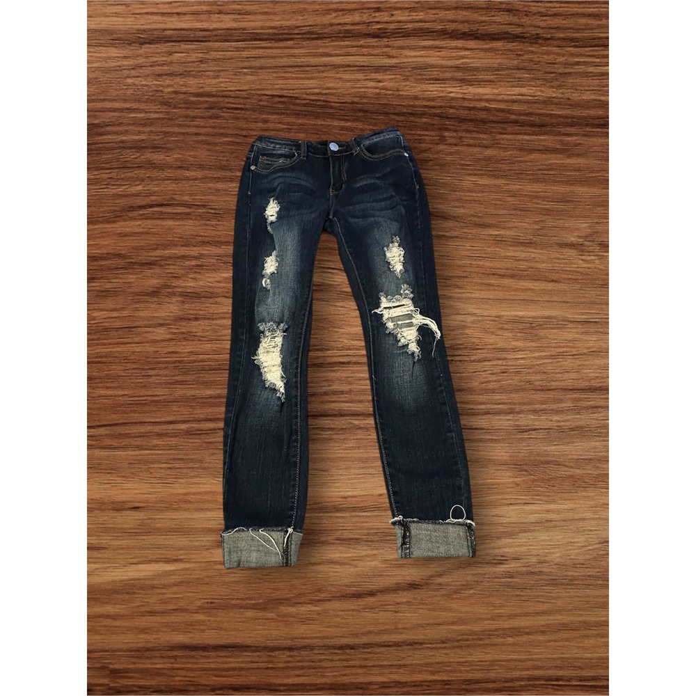 Harper Skinny Jeans Womens 26 Dark Blue Distressed Ripped Cuffed Denim Pants